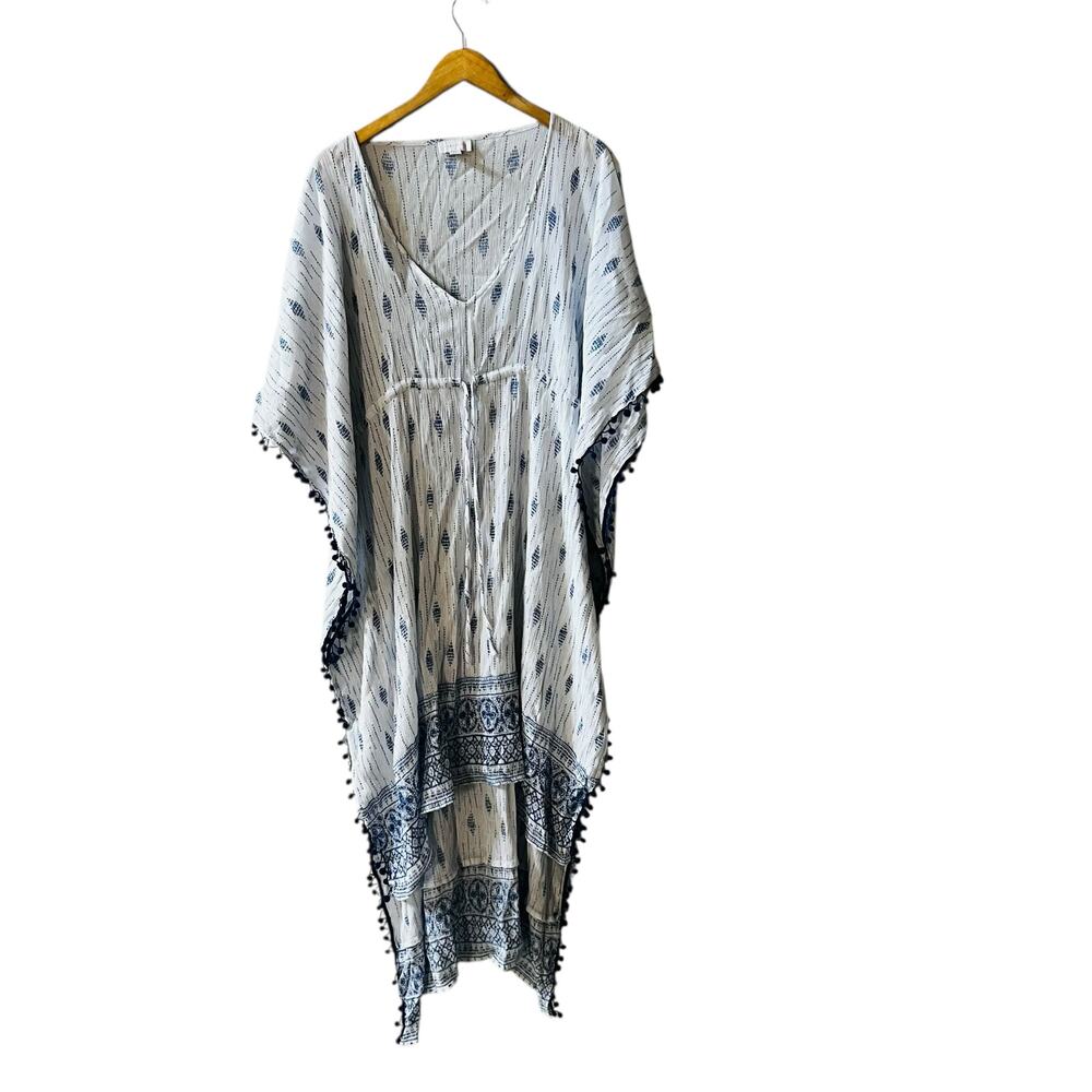 Marabelle Printed Hi Liq Kaftan Swim Cover Size M Medium Blue White